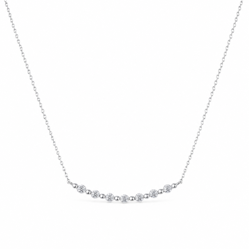 Elegant Micro-Pavé Diamond Bar Necklace – White Gold Plated Jewelry Gift