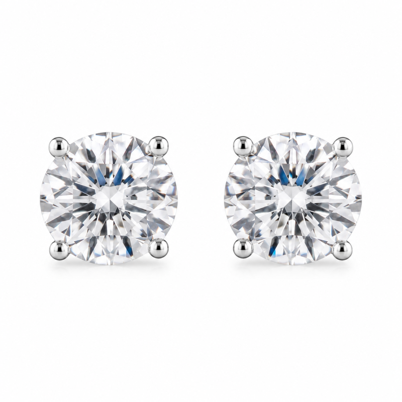 Classic Round Solitaire Stud Earrings – White Gold Plated Jewelry Gift