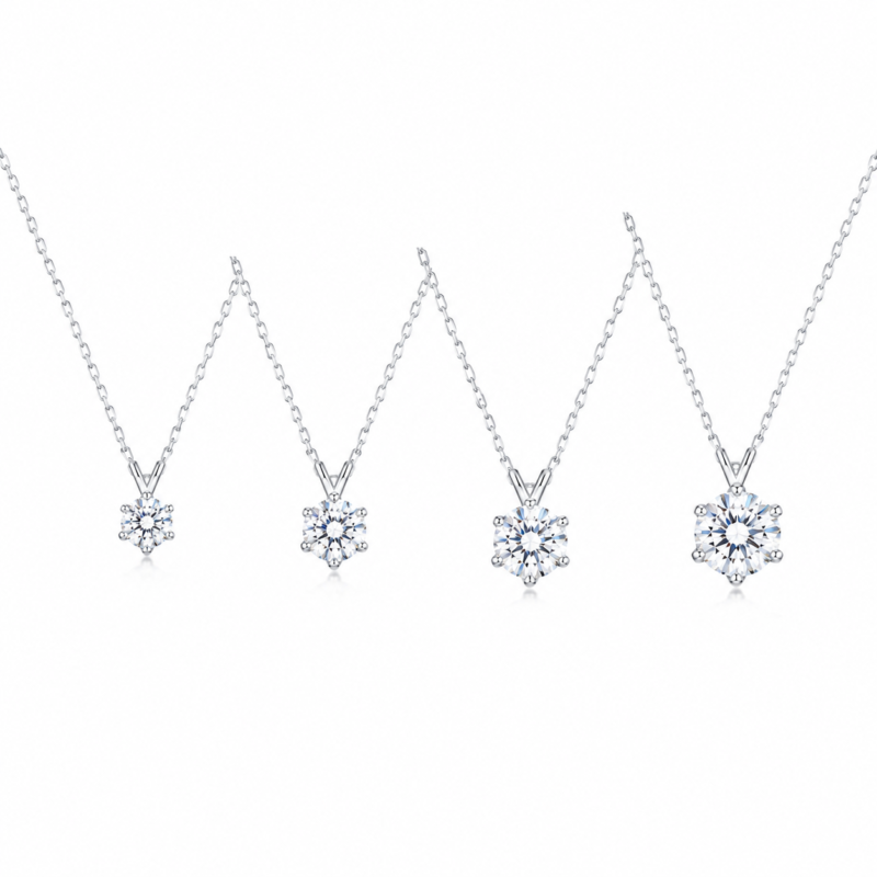 Classic Six-Prong Moissanite Necklace Set – 1ct to 5ct