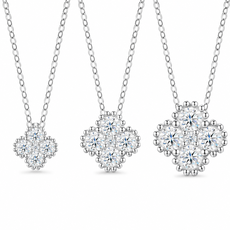 Round Moissanite Pendant Necklace Set – 2.5mm, 3.0mm & 3.5mm