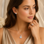 Luxury Halo Moissanite Jewelry Set – Ring, Earrings & Necklace - Image 2