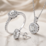 Luxury Halo Moissanite Jewelry Set – Ring, Earrings & Necklace - Image 3