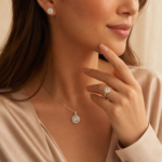 Luxury Halo Moissanite Jewelry Set – Ring, Earrings & Necklace - Image 4