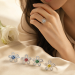 Floral Moissanite Ring Set – Five Color Stones - Image 2