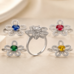 Floral Moissanite Ring Set – Five Color Stones - Image 4