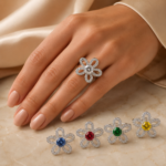 Floral Moissanite Ring Set – Five Color Stones - Image 5