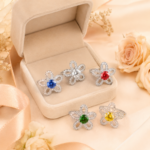 Floral Moissanite Ring Set – Five Color Stones - Image 6