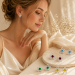 Floral Moissanite Stud Earrings Set – Five Color Stones - Image 2