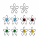 Floral Moissanite Stud Earrings Set – Five Color Stones