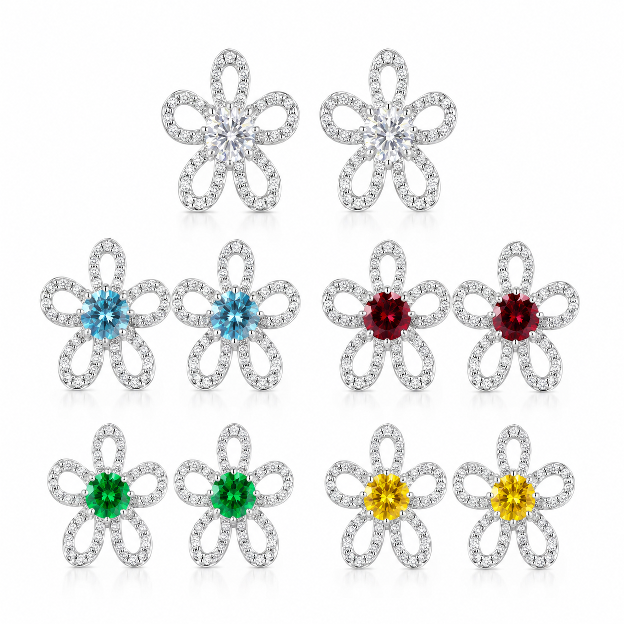 ChatGPT Image 2026年6月9日 18_46_50 (2) Floral Moissanite Stud Earrings Set – Five Color Stones - Image 1