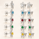 Floral Moissanite Stud Earrings Set – Five Color Stones - Image 4
