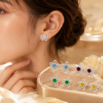 Floral Moissanite Stud Earrings Set – Five Color Stones - Image 6