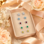 Floral Moissanite Stud Earrings Set – Five Color Stones - Image 5