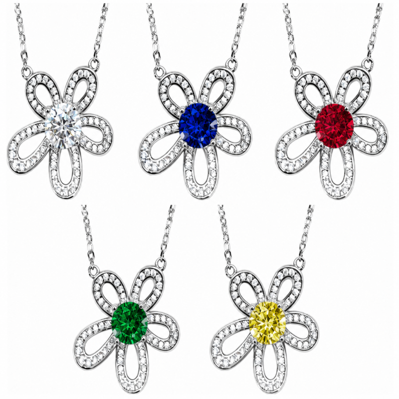 Floral Moissanite Necklace Set – Five Color Stones