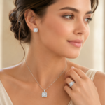 Princess-Cut Halo Moissanite Jewelry Set – Ring, Earrings & Necklace - Image 5