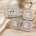 Princess-Cut Halo Moissanite Jewelry Set – Ring, Earrings & Necklace - Image 3