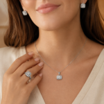 Princess-Cut Halo Moissanite Jewelry Set – Ring, Earrings & Necklace - Image 2