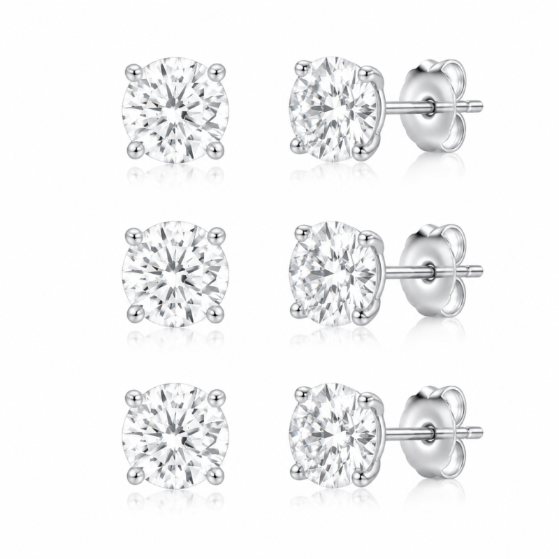 Sunburst Moissanite Stud Earrings three-piece set