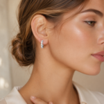 Graduated Moissanite Huggie Hoop Earrings in 925 Sterling Silver - Image 2