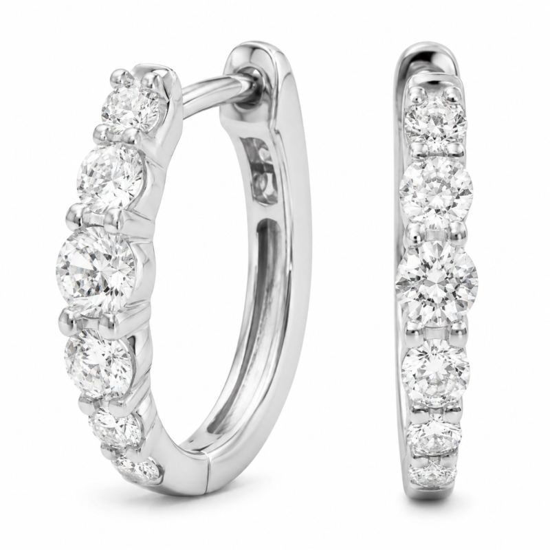 Graduated Moissanite Huggie Hoop Earrings in 925 Sterling Silver