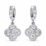 Clover Drop Moissanite Huggie Hoop Earrings in 925 Sterling Silver