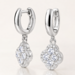 Clover Drop Moissanite Huggie Hoop Earrings in 925 Sterling Silver - Image 3