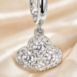 Clover Drop Moissanite Huggie Hoop Earrings in 925 Sterling Silver - Image 4
