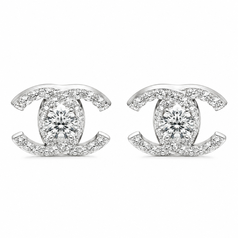 Interlocking Curve Moissanite Stud Earrings in 925 Sterling Silver