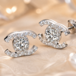 Interlocking Curve Moissanite Stud Earrings in 925 Sterling Silver - Image 3