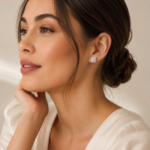 Square Halo Moissanite Stud Earrings - Image 2