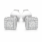 Square Halo Moissanite Stud Earrings