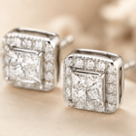 Square Halo Moissanite Stud Earrings - Image 3