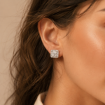 Square Halo Moissanite Stud Earrings - Image 6