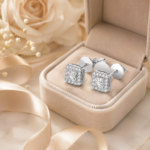 Square Halo Moissanite Stud Earrings - Image 5