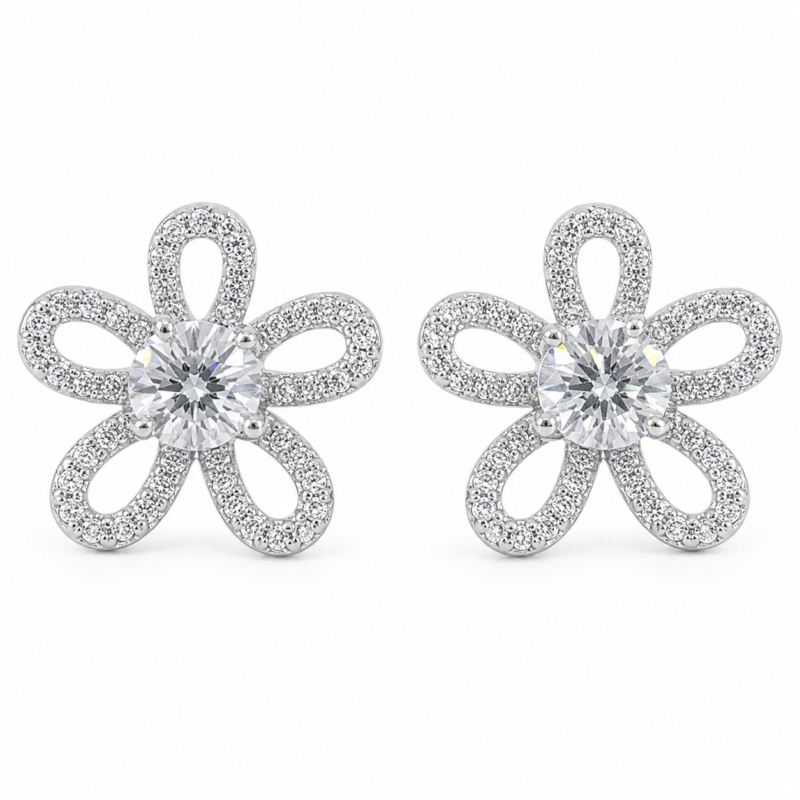 Floral Loop Moissanite Stud Earrings