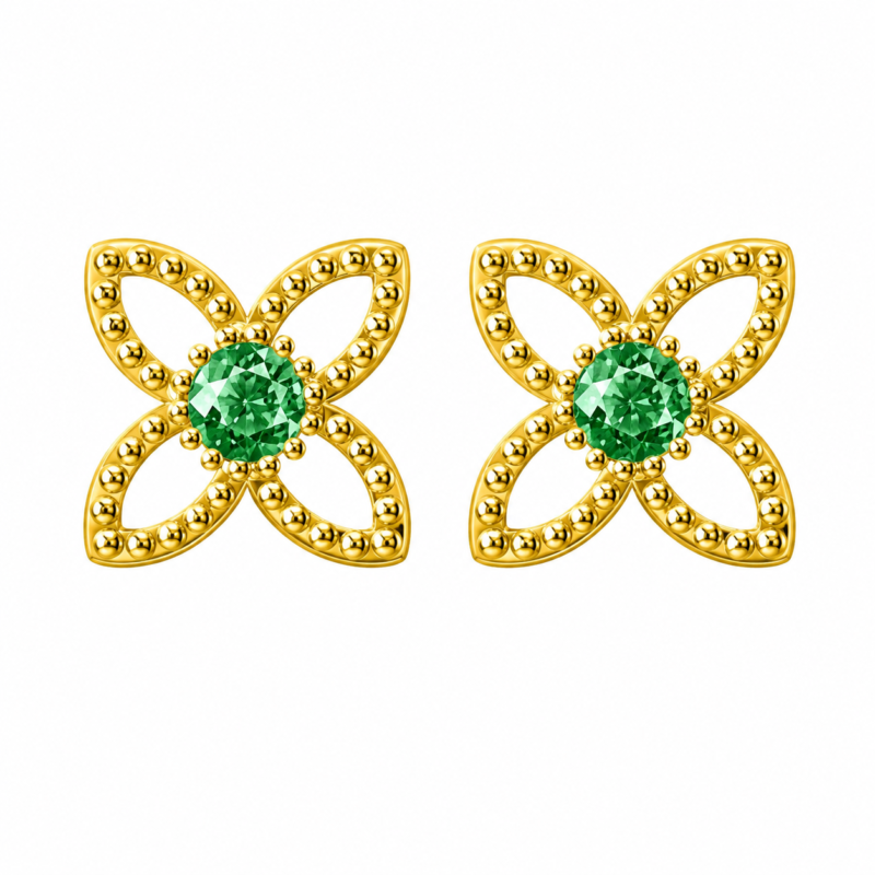 Green Moissanite Flower Stud Earrings in 925 Sterling Silver