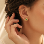 Green Moissanite Flower Stud Earrings in 925 Sterling Silver - Image 4