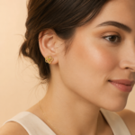 Gold Flower Moissanite Stud Earrings in 925 Sterling Silver - Image 2