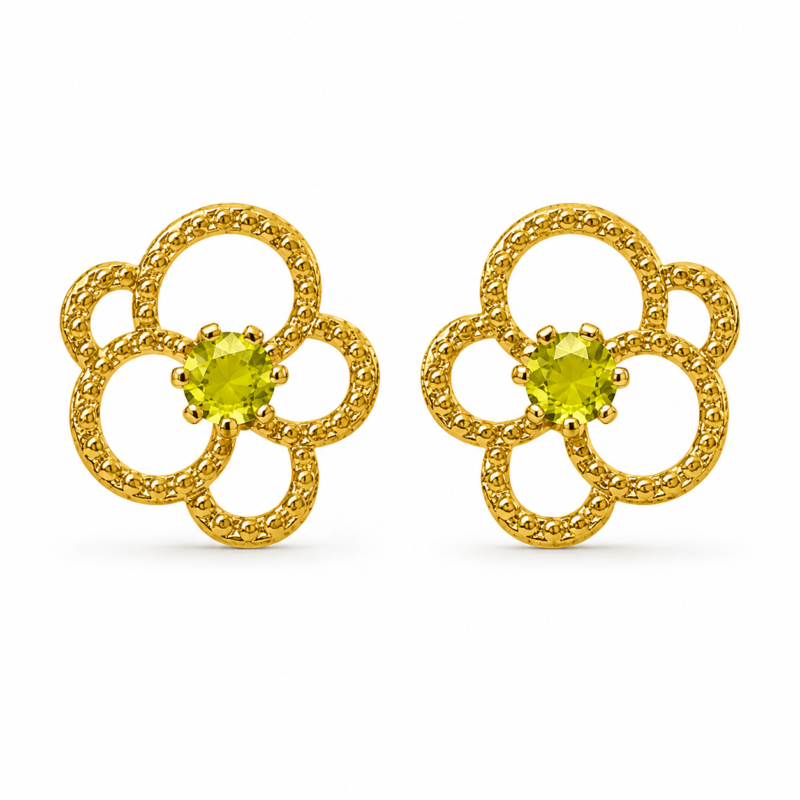 Gold Flower Moissanite Stud Earrings in 925 Sterling Silver