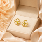 Gold Flower Moissanite Stud Earrings in 925 Sterling Silver - Image 6