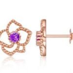 Rose Gold Plated Amethyst Color Moissanite Earrings – E15918-R-AT
