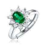 White Gold Plated Emerald Leaf Moissanite Ring – KSR10735-EM