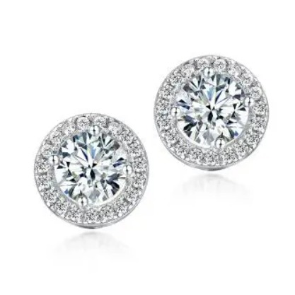 Round Halo 1CT Moissanite Earrings – ME005