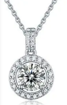 Luxury Round Halo 3CT Moissanite Necklace – MN004