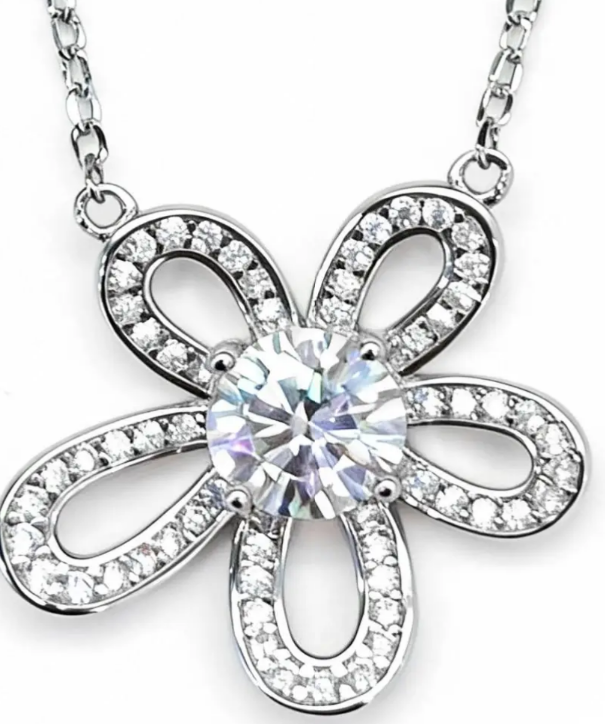 MN096 Floral 1CT Moissanite Necklace – MN096 - Image 1