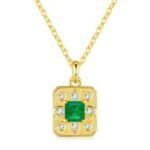 18K Gold Plated Emerald Cut Moissanite Necklace - SP16034-Y-EM