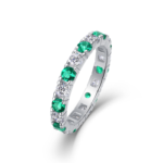 White Gold Plated Emerald Cut Moissanite Ring - SR14015-7-W-EM
