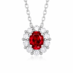 Scarlet Bloom Oval Moissanite Floral Halo Necklace