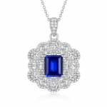 Midnight Blue Emerald-Cut Vintage Filigree Pendant Necklace