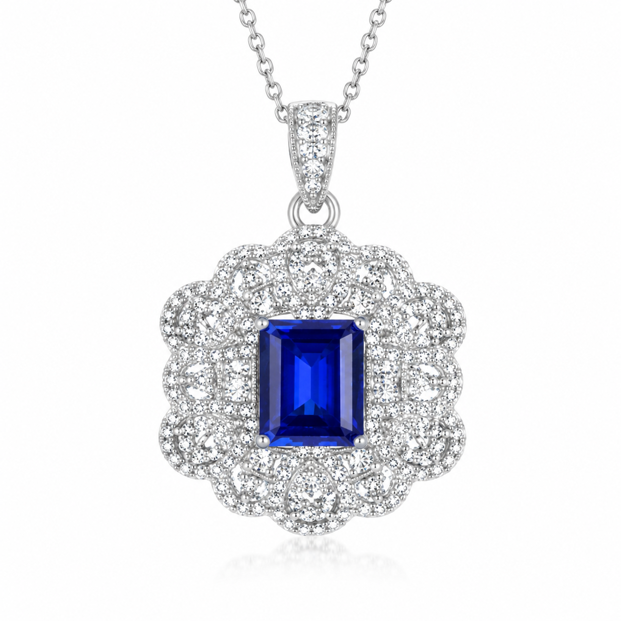 1 (7) Midnight Blue Emerald-Cut Vintage Filigree Pendant Necklace – Image 1